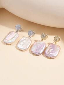 AETOLIA 925 Sterling Silver Baroque Pearl Earrings With Crystal Rhinestones, 14x20mm Rectangular Pearl Drop, Luxury Wedding Party Earrings For Women, Elegant Statement Dangling Ear Jewelry