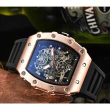 ..Ichard-Style Barrel Skeleton Quartz Watch, Luxury Business Casual Wristwatch With Luminous & Calendar, For Men And Women - 黑色 - 查看 2