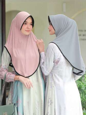 New Women's Contrast Color Patchwork Middle Eastern Style Headscarf With Soft Brim For Dress