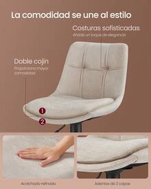 Juego de 2 Taburetes de Bar, Sillas Altas Giratorias Regulables en Altura, Sillas de Cocina con Respaldo y Reposapiés, Comedor, Mostrador, Acero, Blanco Crema - Blanco - Ver 3