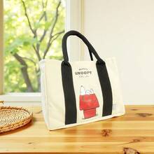 Miniso Geantă de pânză MINISO cu model de desene animate Snoopy, geantă de depozitare portabilă de mare capacitate, geantă de călătorie diversă, geantă de cumpărături reutilizabilă, rezistentă la deformare (1 buc)