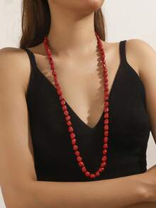 1 pieza Collar largo de dos capas hecho a mano con cuentas de turquesa estilo bohemio vintage, regalo y uso diario