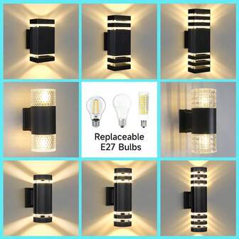 CANMEIJIA 1 件亚克力户外防水壁灯 IP65，户外门灯壁灯，含 E27 灯泡，E27 灯泡可更换，方形/圆形户外照明，花园装饰，用于花园/走廊/楼梯/街道/阳台