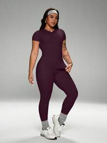 FWH Comfortable All-Day Set, Includes Waist Cincher Belt, Versatile Athleisure Essentials, Cozy Yet Stylish Loungewear Set, High-Waist Yoga Pants Set, Plus Size Activewear, Compression Leggings Set, Crew Neck T-Shirt And High-Waist Yoga Leggings (Plus Size Women), Stretchy Casual 2 Pieces Loungewear