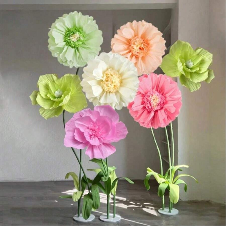 Oversized Artificial Colored Crepe Paper Flower Wall Decor, For Wedding Backdrop, Bridal Shower, Birthday Party Decoration, Carnival Party Supplies, Seasonal Celebration