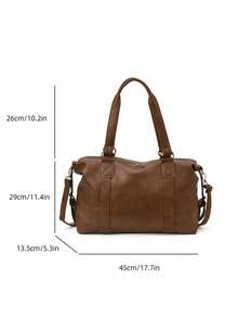 City Commute Large Capacity Shoulder Tote Bag, Solid Color Vintage PU Leather, Versatile High-Quality Bag Suitable For Travel, Shopping, Work, Etc.