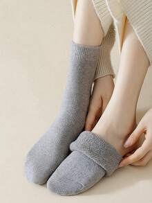 5 Pairs Women's Thick, Versatile, Casual, Warm Wool Blend Mid-Calf Socks For Autumn/Winter