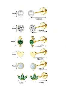 10pcs Flat Back Earrings For Women Multipack Earrings | Helix Earrings | Cartilage Earring | Hypoallergenic Earrings | Screw Earrings Studs For Party Wedding Daily Wear Gift For Friends Valentines - Ear Stud - View 11