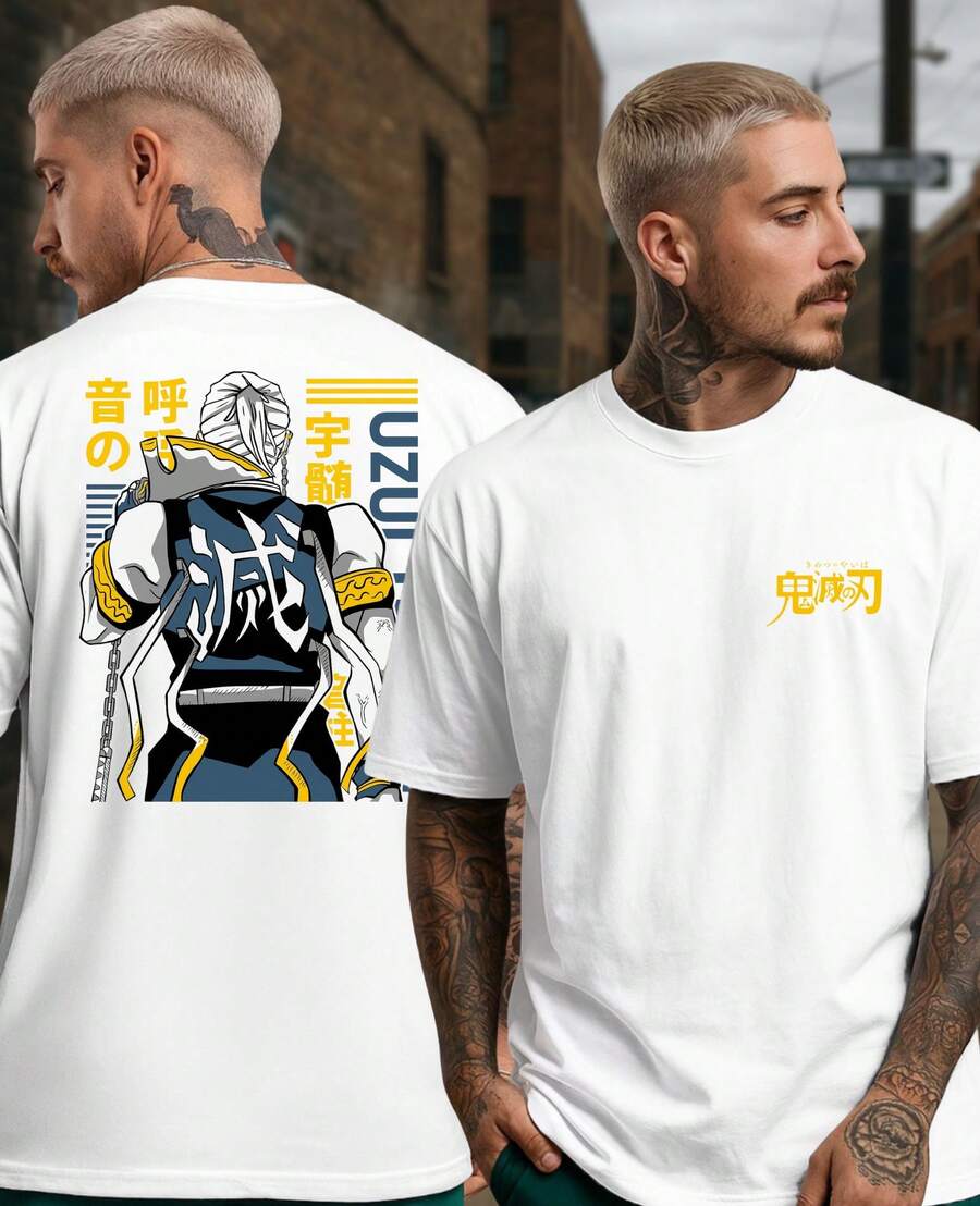Camiseta Unissex Hashira Som Tengen Uzui  Anime Kimetsu Mangá no Yaiba - Branco - Visão 1