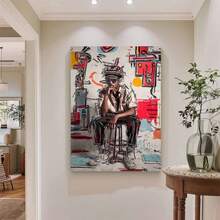 Framed Canvas Poster Print Wall Art 1pc Modern Abstract Portrait Canvas Painting - Jean-Michel Basquiat Inspired Wall Art With Bold Black, Red, White, Blue, Gray - Contemporary Home & Office Decor For Living Room, Bedroom, Cafe - Ideal Christmas, Birthday, Housewarming Gift - Canvas Print Decoration, Geometric Design, Artistic Brushstrokes, Interior Designers - Framed(Framed) - View 4