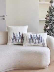 1pc Autumn/Winter Pine Tree Faux Fur Embroidered Throw Pillow Cover, Home Decor Suitable For Living Room, Sofa, Bedroom, Party, Car And Various Environments - Multicolor - View 12
