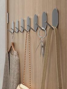 5pcs Strong Adhesive Hooks, No Drilling Needed, Stainless Steel Wall Hanger For Kitchen, Bathroom, Bedroom, Towel, Coat, Keys, Bags