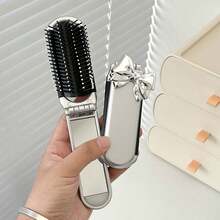 1/2pcs Folding Hairdressing Comb, With Airbag And Handheld Makeup Mirror, Portable Compact Comb With Makeup Mirror, Air Cushion Comb Ideal, For Daily Use And Travel Hair Brush, Special Mirror Integrated Comb, Hair Brush For Ladies And Girls