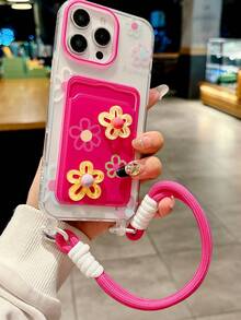 Casing Ponsel Pemegang Kartu Gaya Lanyard Pink, Casing Ponsel Pemegang Kartu Bunga Pink, Casing Ponsel Pemegang Kartu Lanyard Bunga 3D Warna-warni, Kompatibel dengan Apple 16 Pro Max/ 15 Pro Max, New 11, 12, Creative 12, 11 Anti-Jatuh, 14 Pro/13 Pelindung, Kompatibel dengan iPhone 17 Pro Max/17/Pro/17 Plus/17, Gaya Musim Panas, Hadiah Musim Semi untuk Ibu Pesta - Hot Pink - View 2