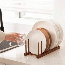 Bamboo Wooden Dish Drying Rack, Vertical Pot Lid Plate Organizer Holder For Cabinet Space Saver, Cutting Board Rack Stand, Pot Lid Holder Kitchen Cabinet Organizer Dish Drying Rack, Baking Pan Drainer, Detachable Book Storage Holder For Office Home Organization And Display, Home Decor, Party & Christmas Storage - 彩色 - 查看 3