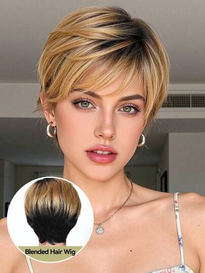 6 Inch Short Straight Hair With Oblique Fringe Blended Wig Ordinary And Elegant Short Layered Hair With Side Bangs Natural Blended Hair Wigs Suitable For Daily Party Festival And Cosplay Wigs For Women Hairstyle