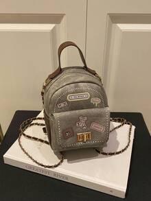 Ladies' Backpack New Casual Chic Fashion Fashion Embroidery Printed Travel Cute Chain Shoulder Bag For Women , Bow - Grey - View 6