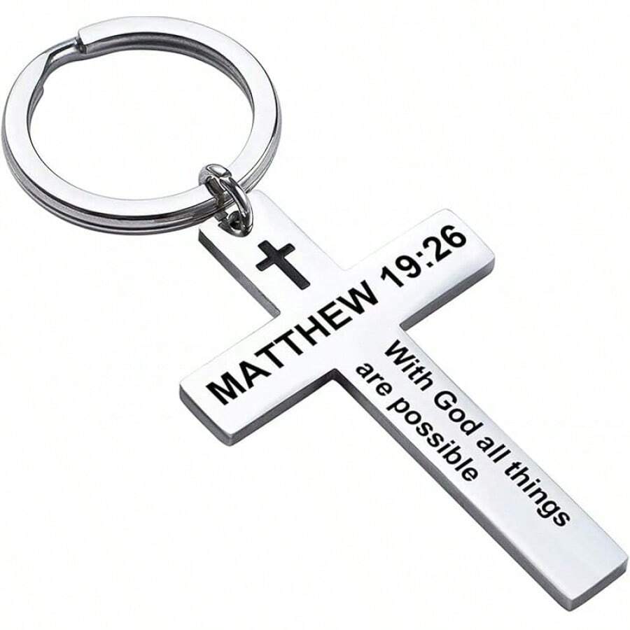Ldurian Llavero con versículo bíblico, llavero de cruz cristiana para mujeres, llavero de cruz para hombres con escritura religiosa, regalo de Navidad - Mateo 19:26 - Ver 1