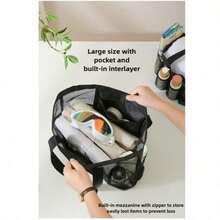 1PC Multifunctional Mesh Beach Bag - Large Capacity Storage For Travel, Swimsuits, Kids' Toys & Student Bath Needs, Hollow Quick-Dry Bag - 黑色-1PC-Bag2 - 查看 4