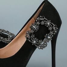 1 Pair Removable Black Teardrop Rhinestone Shoe Clips, Jewelry Decor For High Heels, Boots, Wedding Party, Versatile DIY Shoe Accessories