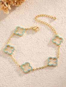 1pc Luxury Copper Zirconia Hollow Floral Chain Bracelet, Fashionable & Elegant Women's Lucky Charm Bracelet, Birthday/Date Gift