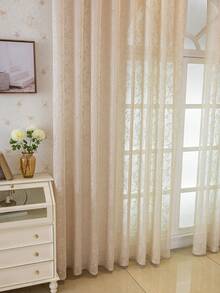 1pc European Style Flocked Sakura Pattern Curtain Sheer Panel For Living Room, Bedroom, Balcony, Dining Room, Thickened Semi-Transparent Partition Curtain, Jacquard Simple European Style Grey Curtain Home Decor - Beige - View 5