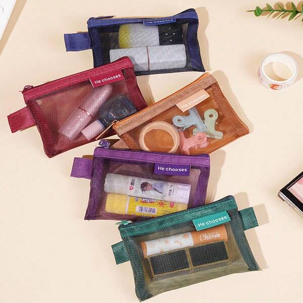 2 pièces/Petit portefeuille carré en monochrome, en maille de nylon, pour rouge à lèvres, clés, écouteurs, organisateur de soutien, bus, banque, carte d'identité, cartes de crédit, garde