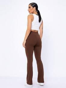 Women's Suplex Flare Pants High Waist Ballerina Bell Bottom Gym Fitness Casual - 鏽棕色 - 查看 6