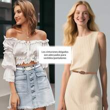 ¡RecomendadoZESTPIE Cinturón para Mujer, 2 PCS Cinturones Ajustables,Cinturones Finos para Mujeres para Vestidos y Jeans,Cinturon Vaqueros Mujer Elastico Con Hebilla Metálica¡Top de Temporada - Negro - Ver 5