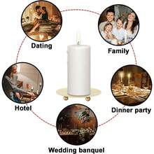 U200CRUENXG 3.5'' Gold Iron Candle Holders Set Of 4 - Rust - Resistant Pillar Candle Stand With Two - Tone Glass Plate Dining Table Shelf Decor Wedding RV Use