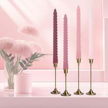 4pcs 10-Inch Spiral Candles, Light/Dark Pink/Muted Color Series, Suitable For Home Decor, Wedding Decor, Dining Table Decor, Best Friend Gifts, Women's Gifts, Winter Gifts, Birthday Decor, Candlelight Dinner, Candle Holders, Formal Dinner, Wedding - Multicolor - View 9