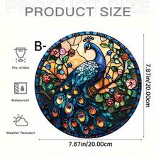 2D plat, série de paons en verre teinté coloré Pendentif rond en acrylique avec cordon de suspension - Décoration d'art contemporain de fenêtre d'avion 2D, convient pour la maison, le jardin, le porche, le mur, le bureau - Pas besoin d'électricité, couleurs vibrantes, acrylique durable, décoration suspendue
