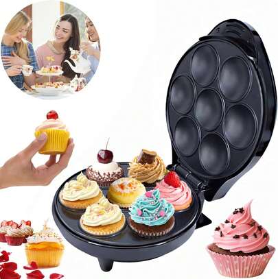 WELIKERA Máquina para Cupcakes Antiadherente 1200W – Mini Horno para 7 Cupcakes, Muffins, Pan de Canela y Donas, Ideal para Cumpleaños y Fiestas
