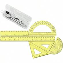 1 Set Plastic Geometry Math Set Includes Drawing, 6 Inch 4 Inch Protractor, 45/60 Degree Rulers 12 Inch 6 Inch Math Ruler Transparent Office Supplies (Pink) - Yellow - View 3