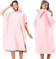 Poncho Microfibra Natacion, para Natacion Secado Rápido y Cómodo, de Baño con Capucha, Poncho de Toalla para Cambiarse para Mujeres y Hombres en Playa, Surf y Natación (Azul) - Rosa - Ver 2