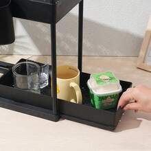 Organizador Extraíble de 2 Niveles Ahorrador de Espacio - Cajón Grande y Duradero para Esenciales de Cocina y Baño - Negro - Ver 9