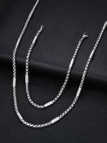 2pcs Stainless Steel Chain Bracelet & Necklace Set, Versatile All-Match Style Jewelry Accessories, Hip Hop Design - Silver - View 2