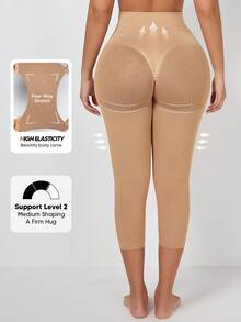 High Waist Seamless Slimming Shaping Leggings Spring - Apricot - View 4