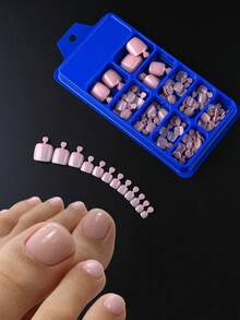 120片亮面假脚趾甲，12种尺寸/盒，裸粉色，按压式，全覆盖，短方形脚趾甲片，人造亚克力美甲贴纸，适合女性和女孩，浅粉色脚趾甲 - 淺粉色 - 查看 3