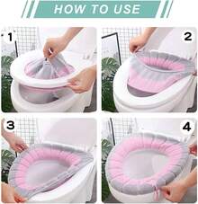 4-Piece Set Of Soft Toilet Seat Cushion, Thickened, Warm, Elastic, Washable Cloth Toilet Seat Suitable For All Oval Toilet Seats. Elastic Washable Toilet Seat Cushion Cover With Handle, Comfortable Toilet Seat Cover, Bathroom Toilet Accessory Set - 彩色 - 查看 4