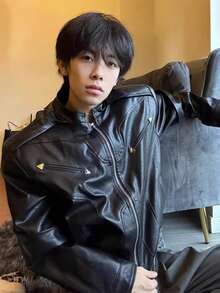 Cleanfit Short Leather Jacket Men's High-End Handsome American Retro Pilot Motorcycle Jacket Autumn - màu đen - Xem 4