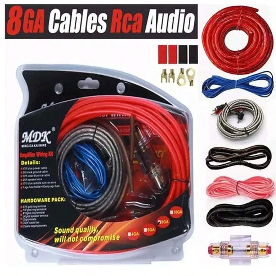 Kit amplificador y cable de instalación RCA audio auto 8GA Broya, accesorios para sonido automotriz, mejor calidad y potencia, fácil instalación - Unitalla - Ver 1