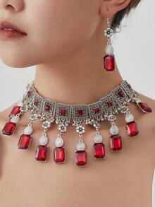 3pcs Exaggerated Square Geometric Necklace Set, Minimalist Luxury Necklace And Earrings Jewelry Set For Women - Rectangular Necklace - View 6