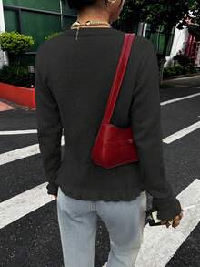 2025 nouveau Pull tricoté élégant à col rond, avec volants superposés et plissés pour femmes. Polyvalent et décontracté, pour l'automne/l'hiver, de couleur gris unicolore