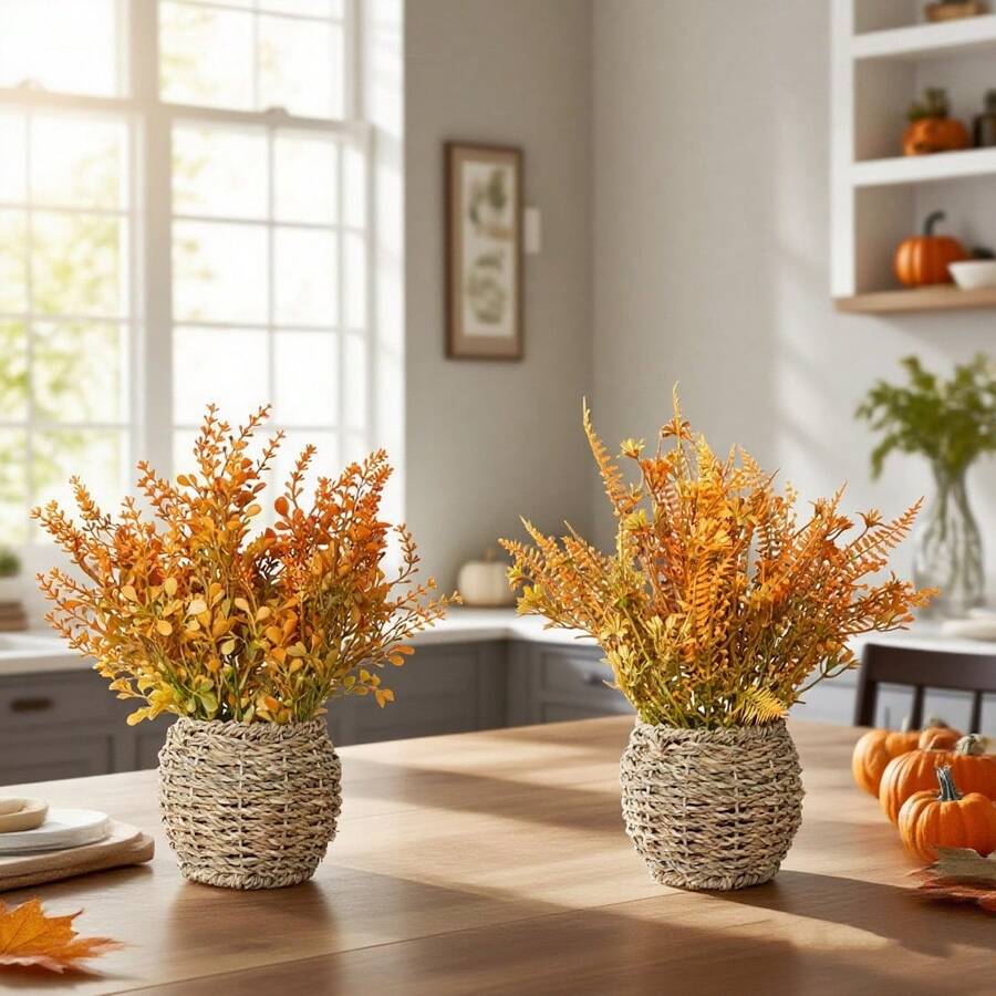 1pc Artificial Fall Foliage Floral Basket, DIY Decor Suitable For Halloween, Thanksgiving Decoration. Can Be Placed On Kitchen, Dining Table To Create A Harvest Atmosphere, Maintenance-Free, Long-Lasting Natural Elegance. Infuses Space With Rich Autumn Ambiance, Also Suitable For Garden Decoration, A Practical And Versatile Item For Holiday And Everyday Use.