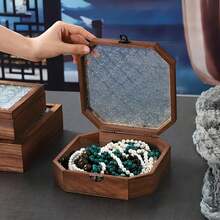 1 pièce Cabinet d'affichage en bois vintage octogonal/carré avec tiroir et dessus en verre, boîte de rangement de maquillage, bijoux, style nordique, organisateur de bureau en bois massif, cadeau idéal pour Halloween et Noël