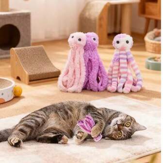 1/3pcs Adorable Octopus Cat Toy With Catnip - Soft,Colorful, And Lrresistible!