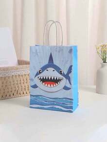 6 piezas/12 piezas Bolsas de regalo de fiesta de tiburón, bolsas de regalo de fiesta de cumpleaños de tiburón azul con asas retorcidas, suministros para fiesta de tiburón, decoraciones de baby shower de océano de verano
