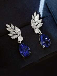 1 par de brincos elegantes de zircônia cúbica amarela para mulheres, para casamento, noivado, aniversário, festa, joia, presente de dia dos namorados - Azul - Ver 4