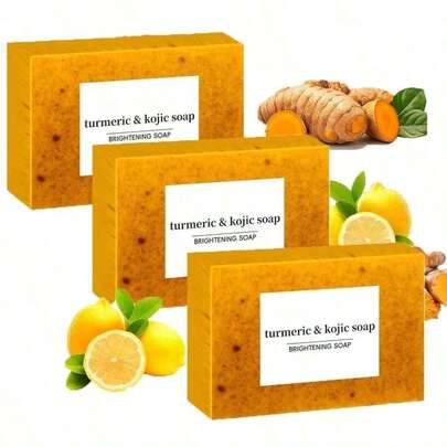 3PCS Lemon Turmeric KojicAcid Soap,Unisex Handmade Soap, Offering Dual Effects Of Cleansing And Moisturizing, With Turmeric Ingredient For Extra Peace Of Mind